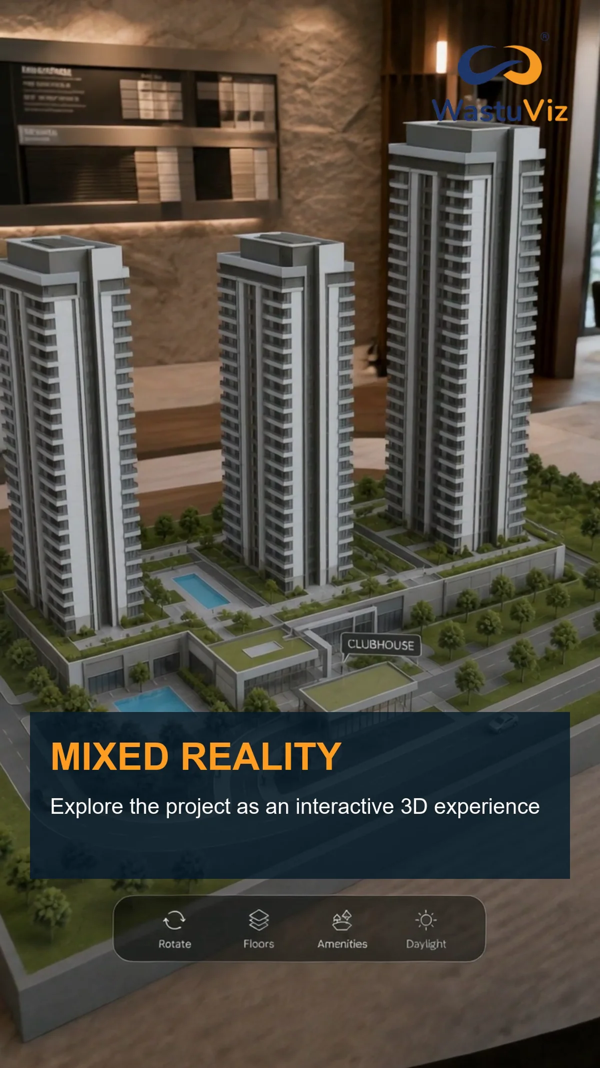 Quixie augmented reality property experience showing an interactive development model